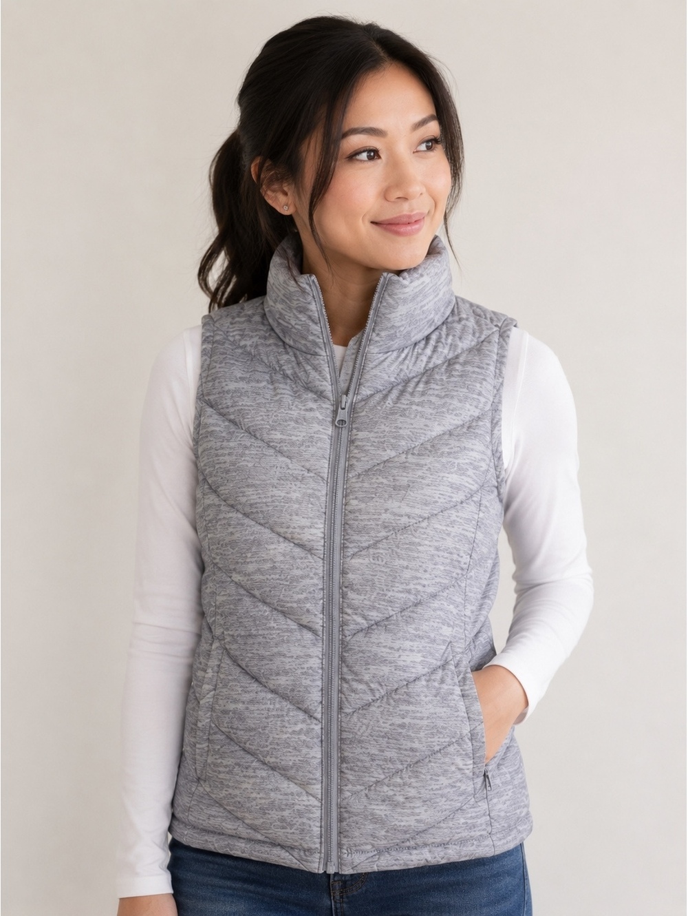 SO XS Gray Quilted Puffer Vest Zip Front Lightweight Sleeveless